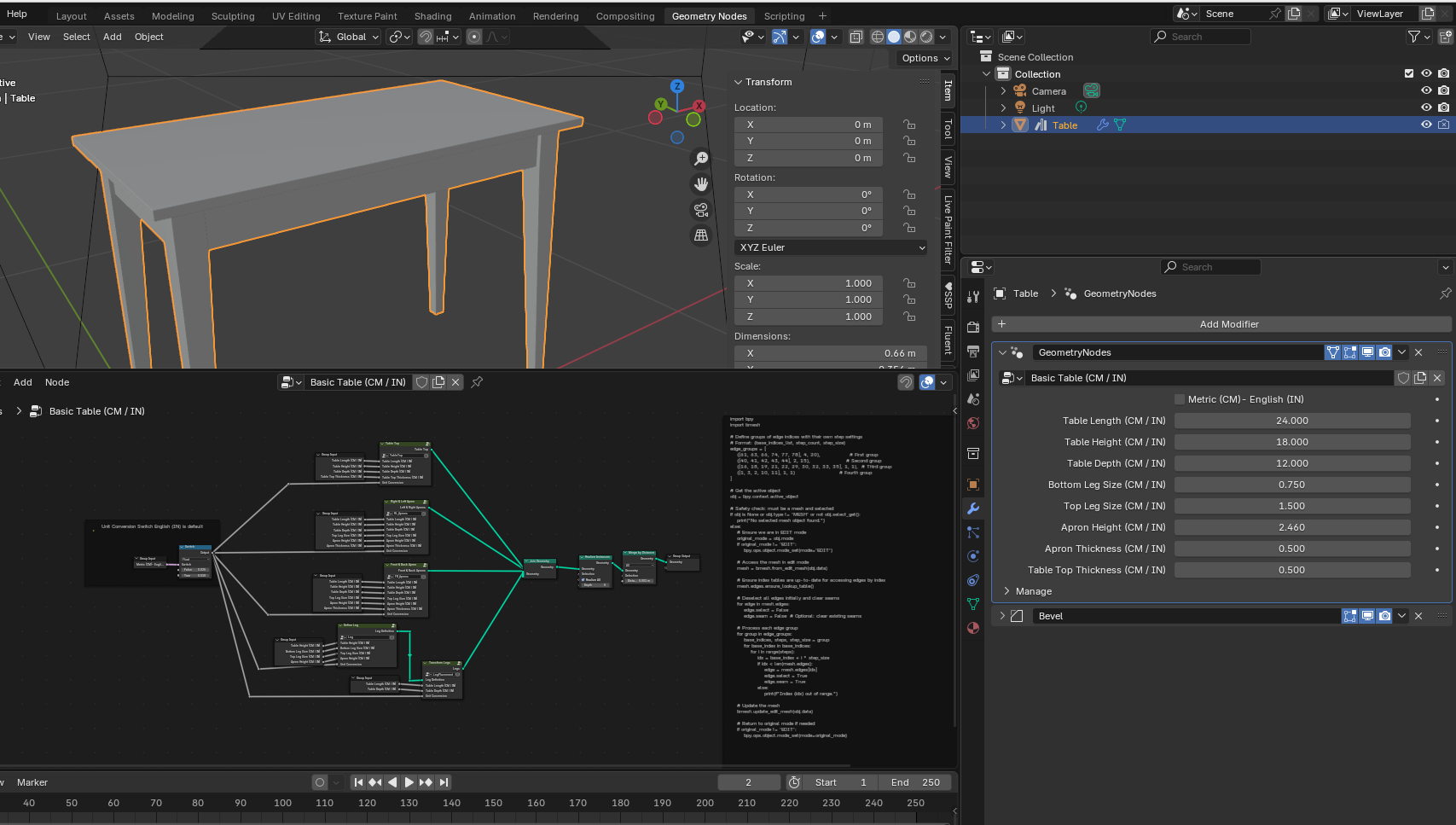 Simple Table using geometry nodes