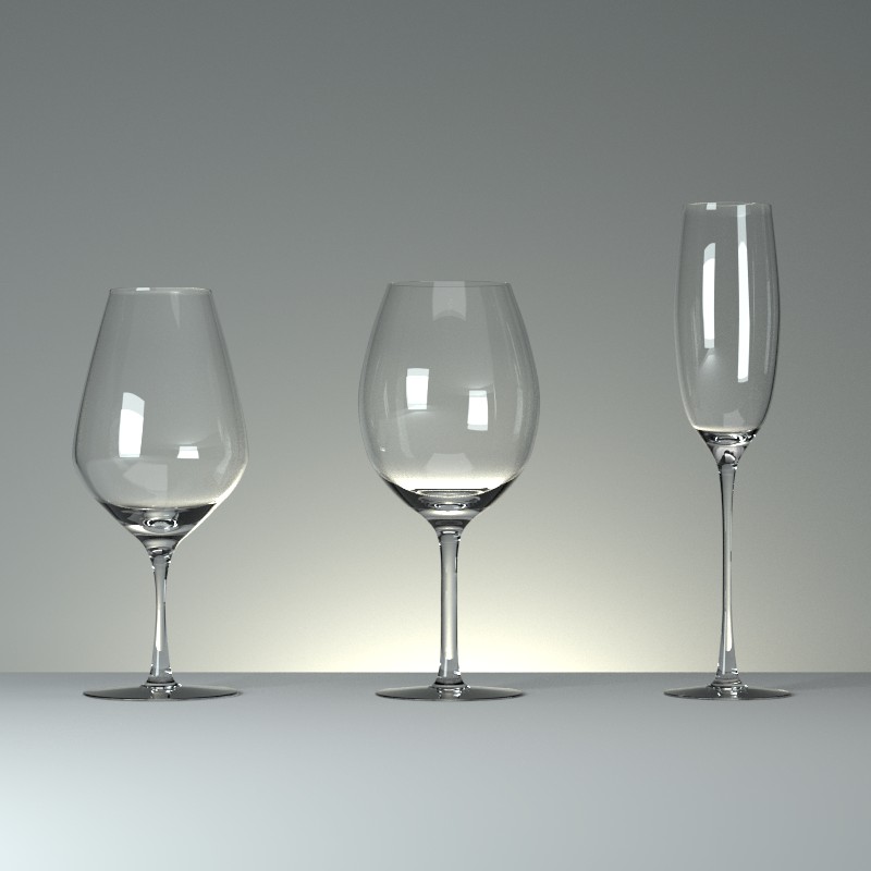 Three wineglasses with curves