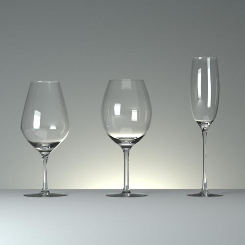 Three wineglasses with curves