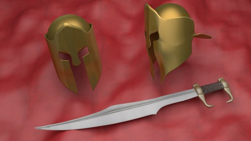 spartan helmet and sword