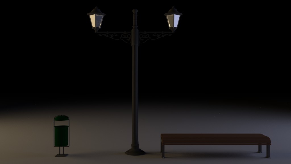 3 Three High Poly Models  Latern  Bin and Bank