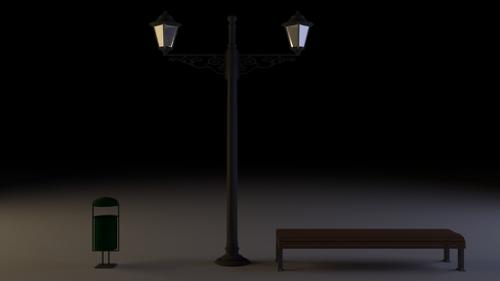 3 Three High Poly Models  Latern  Bin and Bank