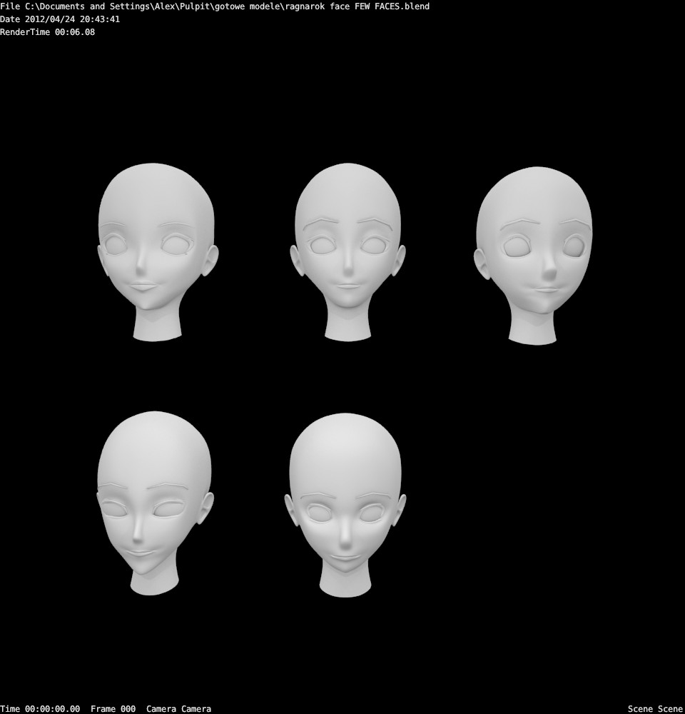 Anime styled low poly heads