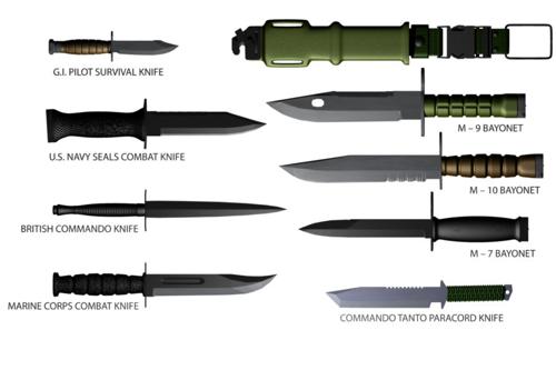 Combat bayonets and knives
