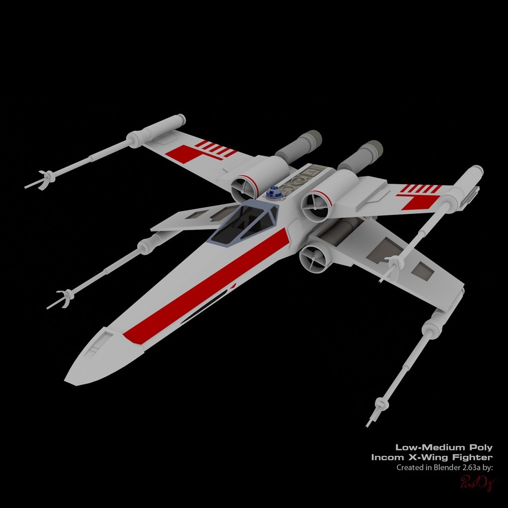 X-Wing Fighter Low Poly 3D Model Untextured