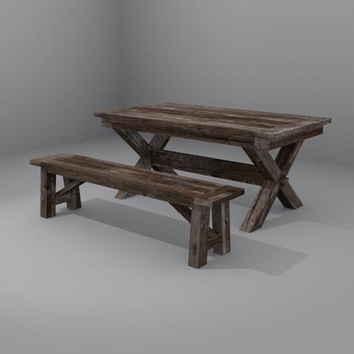 Lower-poly Rustic Table and Bench tscn