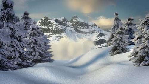 Mountain Valley with Clouds
