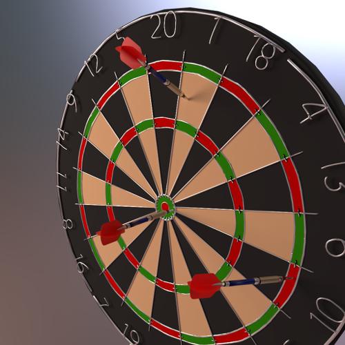 Dart board with darts