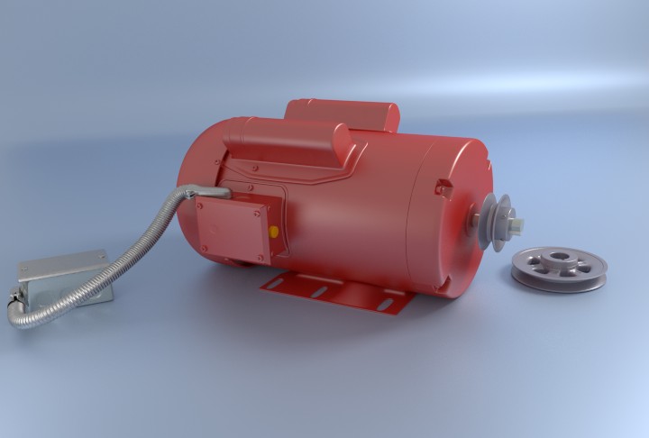 Electric Motor with Pulleys, Conduit and Junction Box