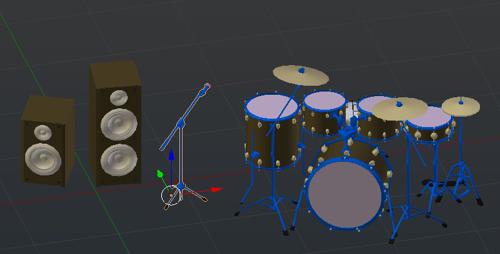 Drag & Drop Mid/Low Poly Collection of Drums, Speakers, Microphone.