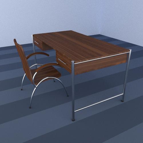 chrome & wood desk & chair