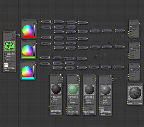 Color to material node setup to replace texture colors with different materials
