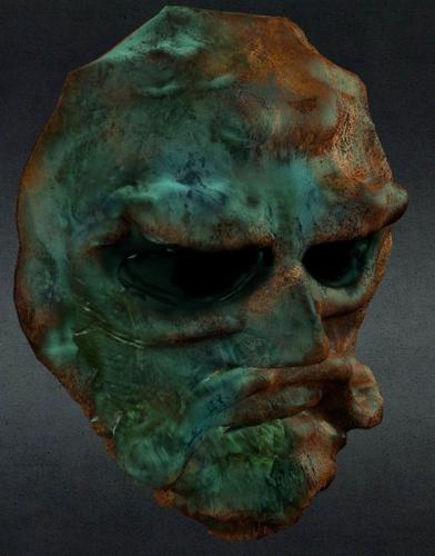 old corroded  bronze mask