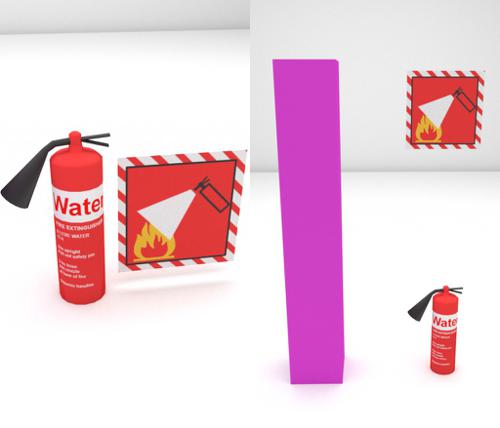 Low poly fire extinguisher with sign (cycles)