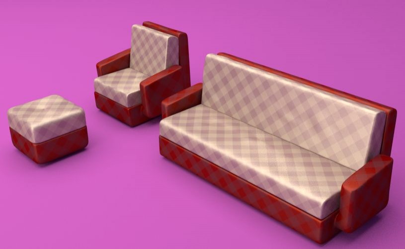 Satin couch complete, witch chair and footstool.