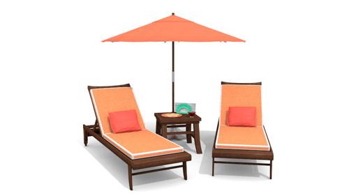 Lounge Chairs, Table, and umbrella